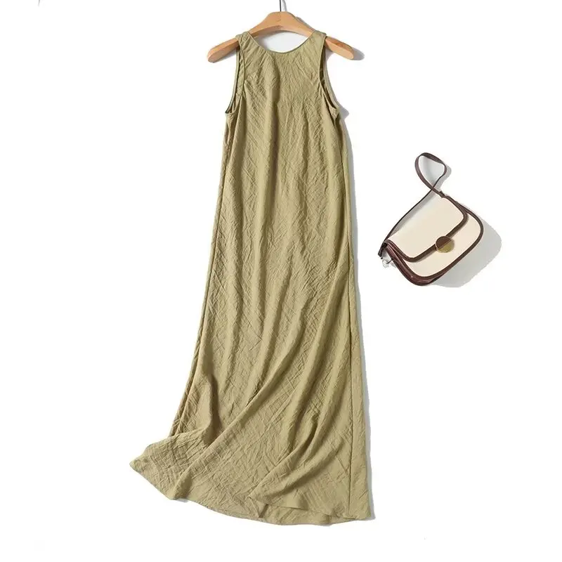 Women 2024 Spring and Summer New Fashion Minimized Vessel Sleeveless dress Chic V-Neck All-Match Long Dress Vestidos Mujer