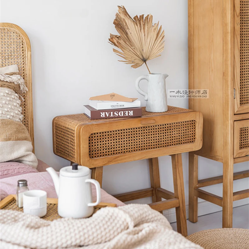 Mesa de cabeceira de madeira maciça para quarto, Cabeceira retro simples, Mobília nórdica do molho