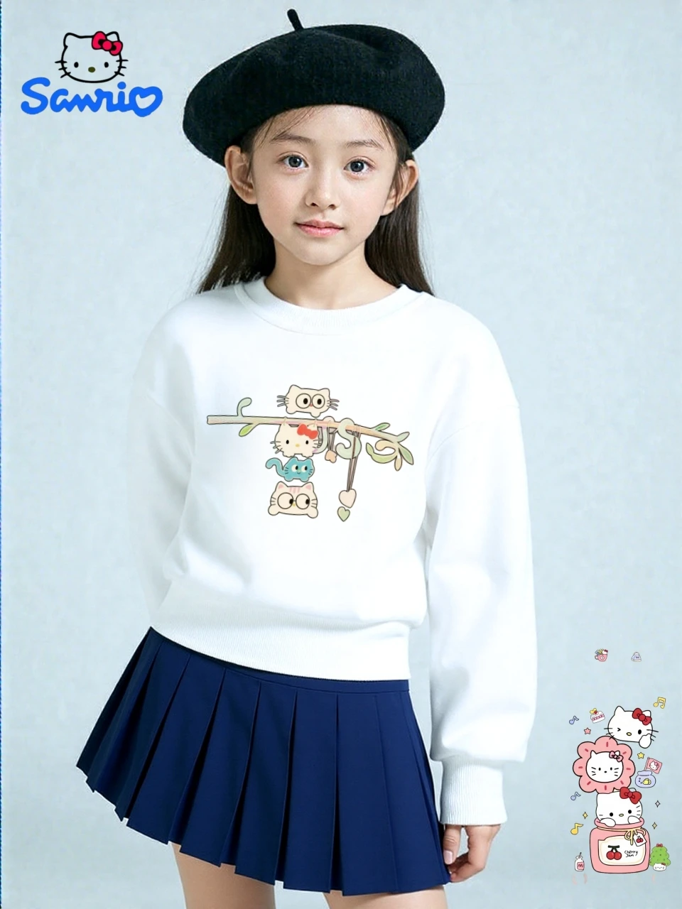 

Осенний комплект детской одежды SANRIO, спортивные кофты для маленьких девочек, пуловер HELLO KITTY, топ и плиссированная юбка, милые спортивные костюмы из 2 предметов