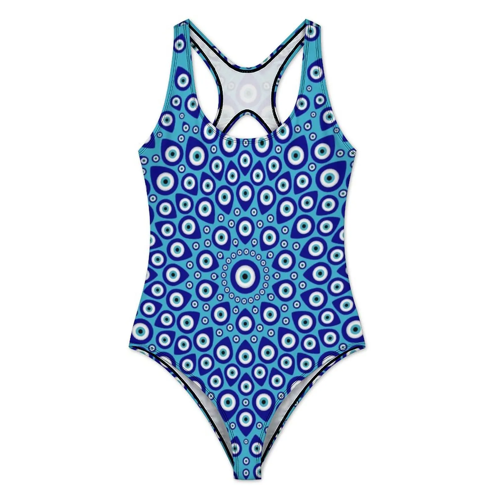 Nazar Evil Eye Swimsuit Sexy Greek Mati Woman Swimwear One Piece Simple Bodysuit Holiday Rave Push Up Backless Bathing Suits