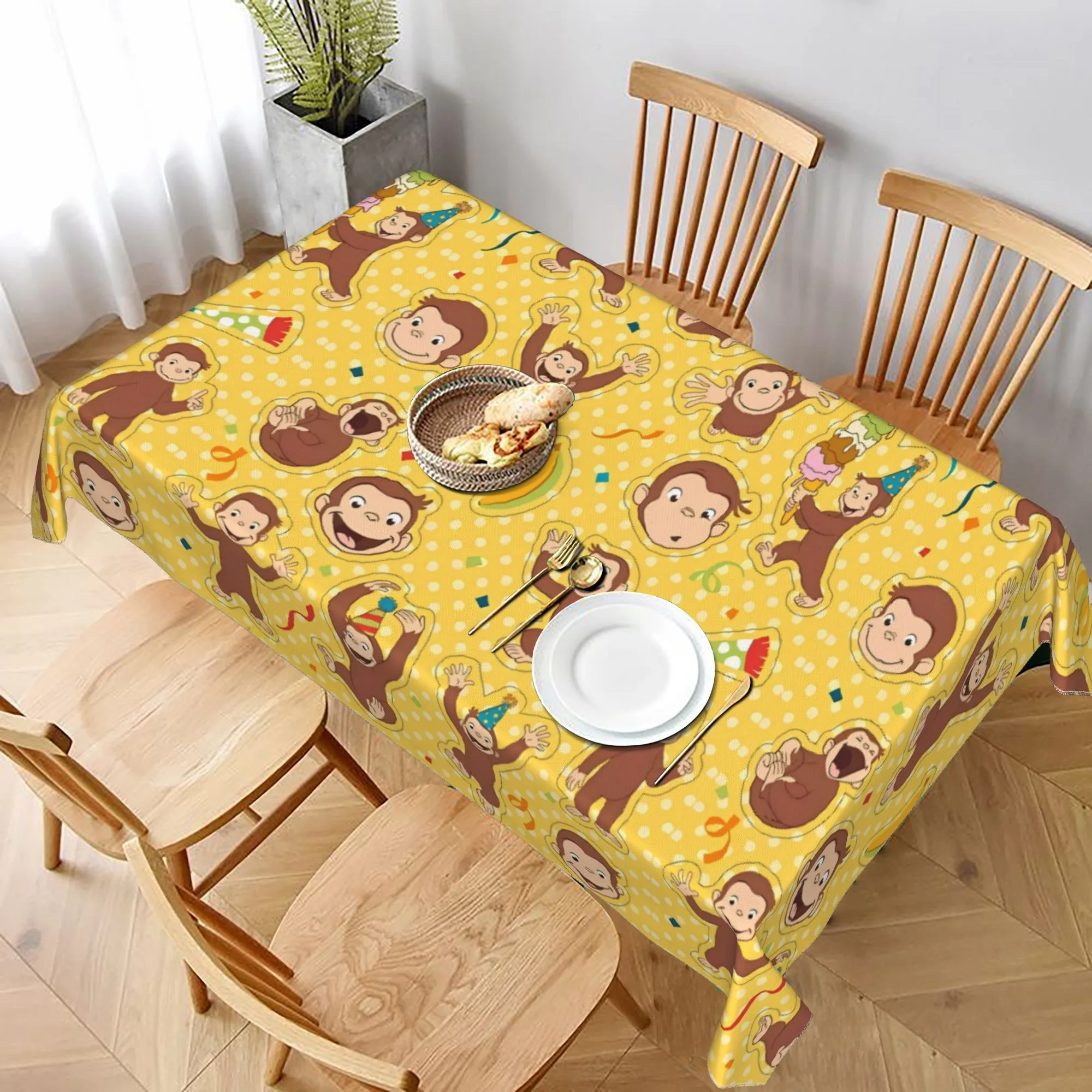 Kids Outdoor Dining Table - キュリアスジョージモンキー長方形テーブルクロス子供の誕生日パーティー防水テーブルクロスベビーシャワーキッチンホームダイニング装飾用