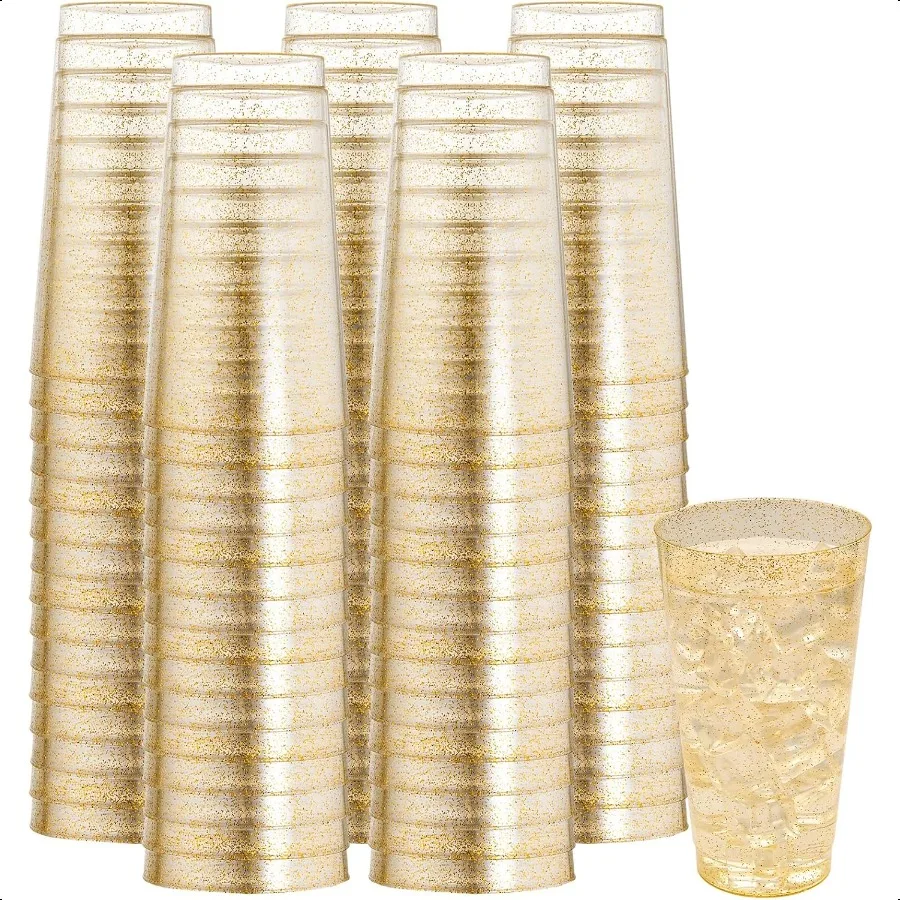 

16 oz Gold Plastic Cups 100 Pack Gold Glitter Plastic Cups Tumblers Party Cups Wedding Cups Heavyduty Plastic Cups Ideal for