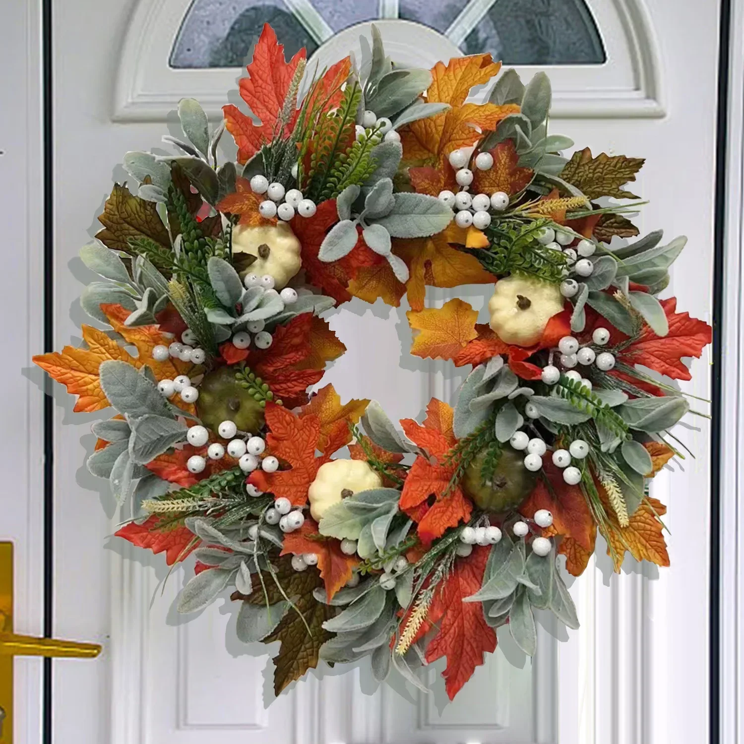 

Fall wreaths outdoor christmas decorations Artificial pumpkin maple Leaf wreath Autumn wreath for Thanksgiving Harvest Festival