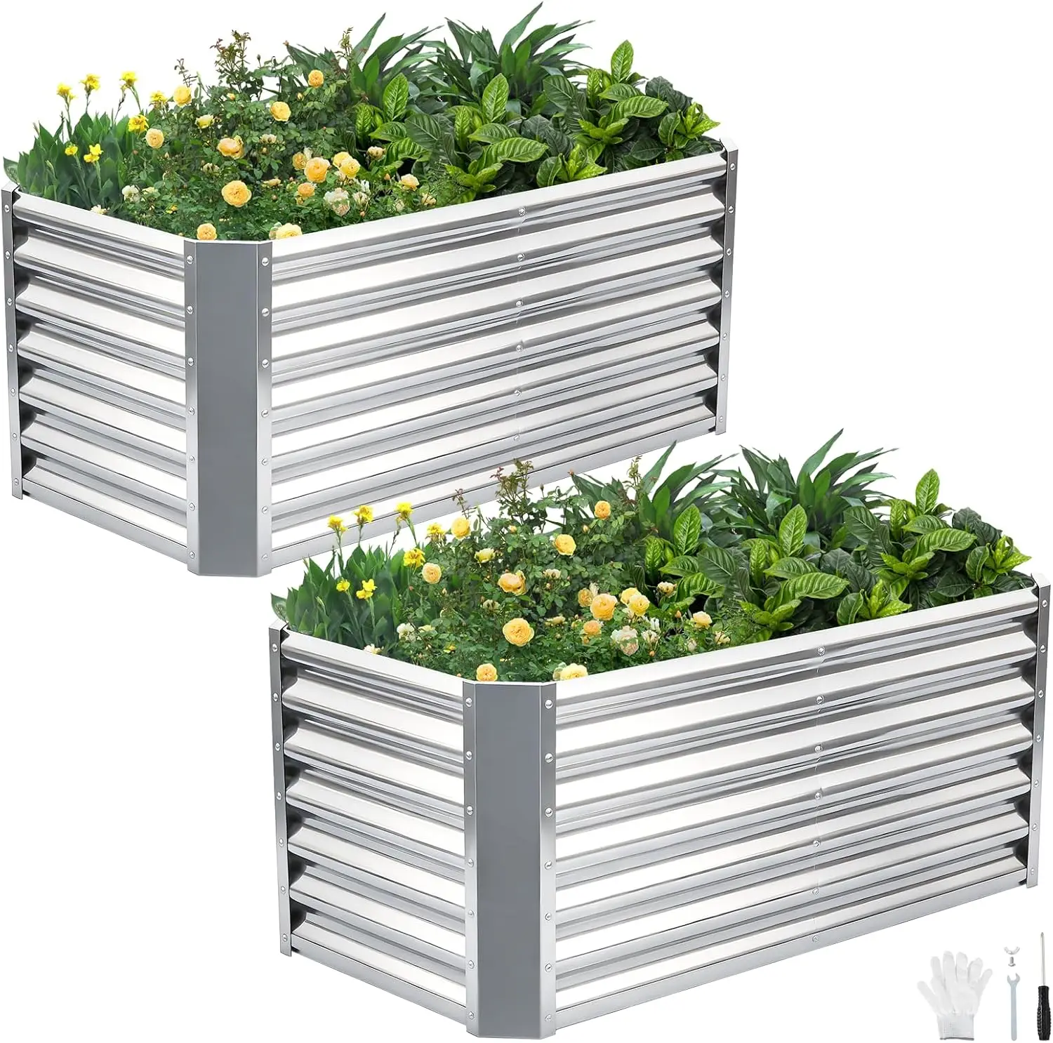 

4x2x2ft Galvanized Raised Garden Bed Planter Box 2 Pack for Plants, Vegetables, Flowers, Herbs