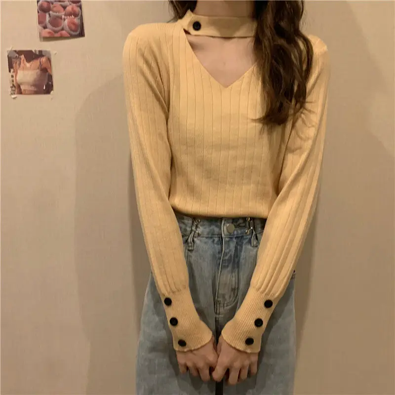 Truien Vrouwen Trui Casual Slim Elegant Halter Alle-Match Eenvoudige Mujer Ropa Nieuwe Lente Jumpers Soft Stretchy Harajuku Preppy