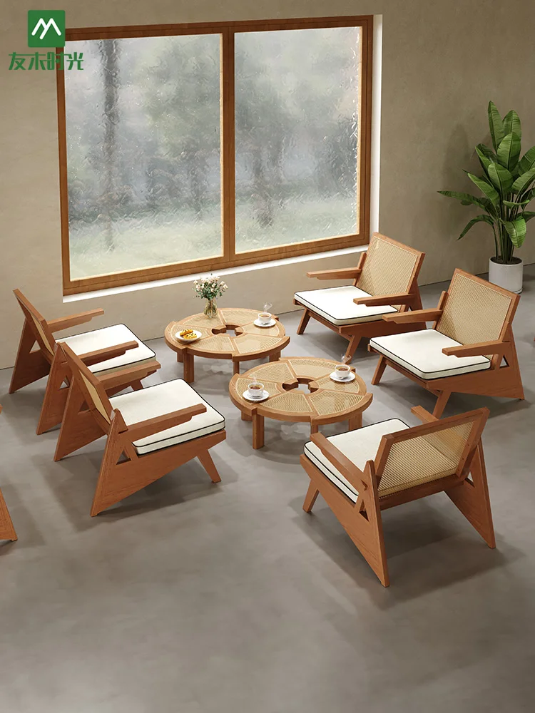 

LTT Cafe Casual Table and Chair Combo Solid Wood Commercial Sofa Chairs Dessert Shop Creative Tables and Chairs