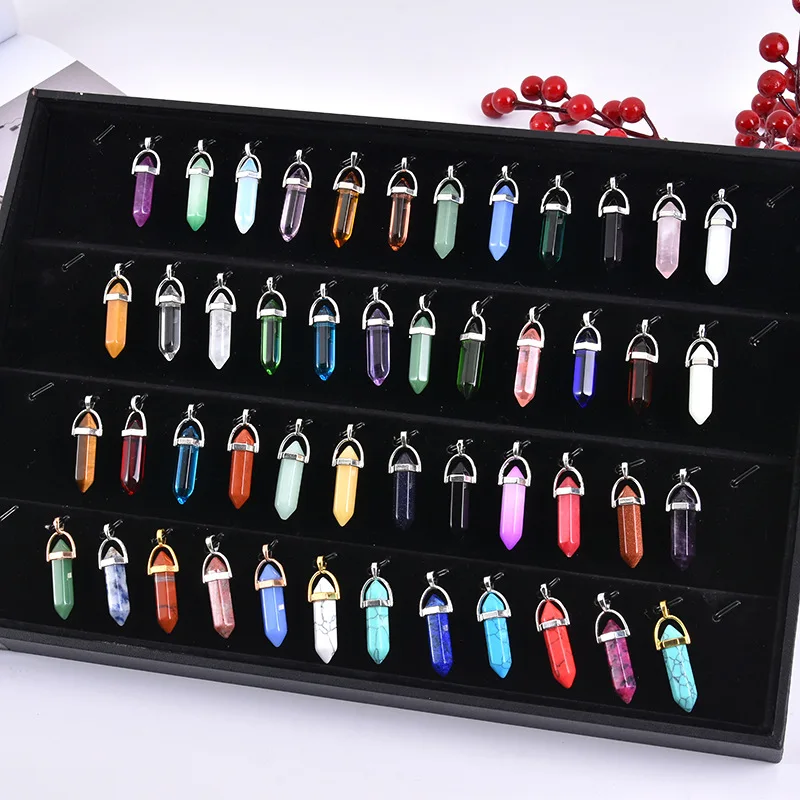 2025 Sechseckige Säule Quarz Halsketten Türkis Rosa Kristall Anhänger Halskette Für Frauen Kette Naturstein Halsband Schmuck – Detail 1