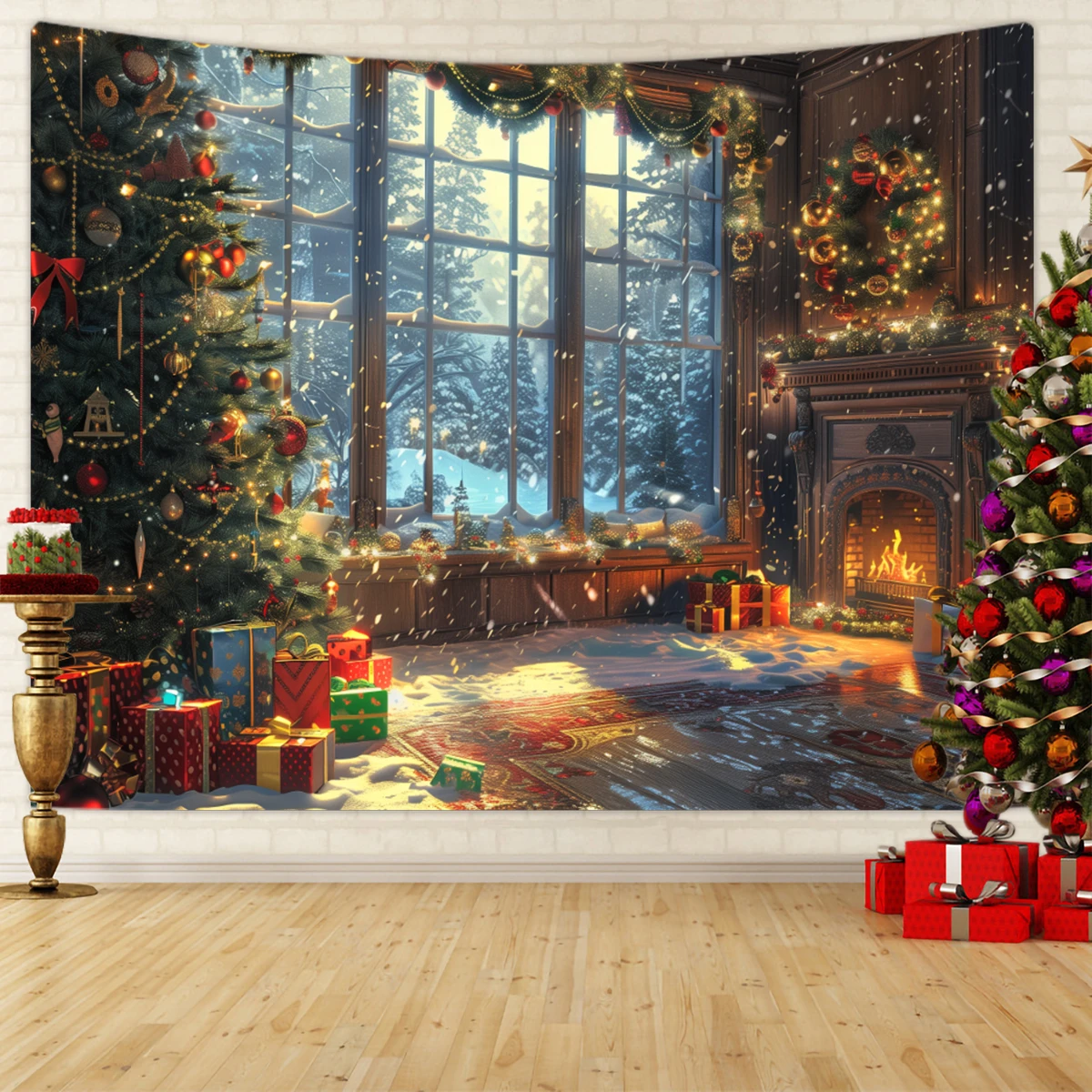 1pc Christmas Decoration Poster Tapestry, Christmas Tree Snow Scene Decoration Photography Background Banner