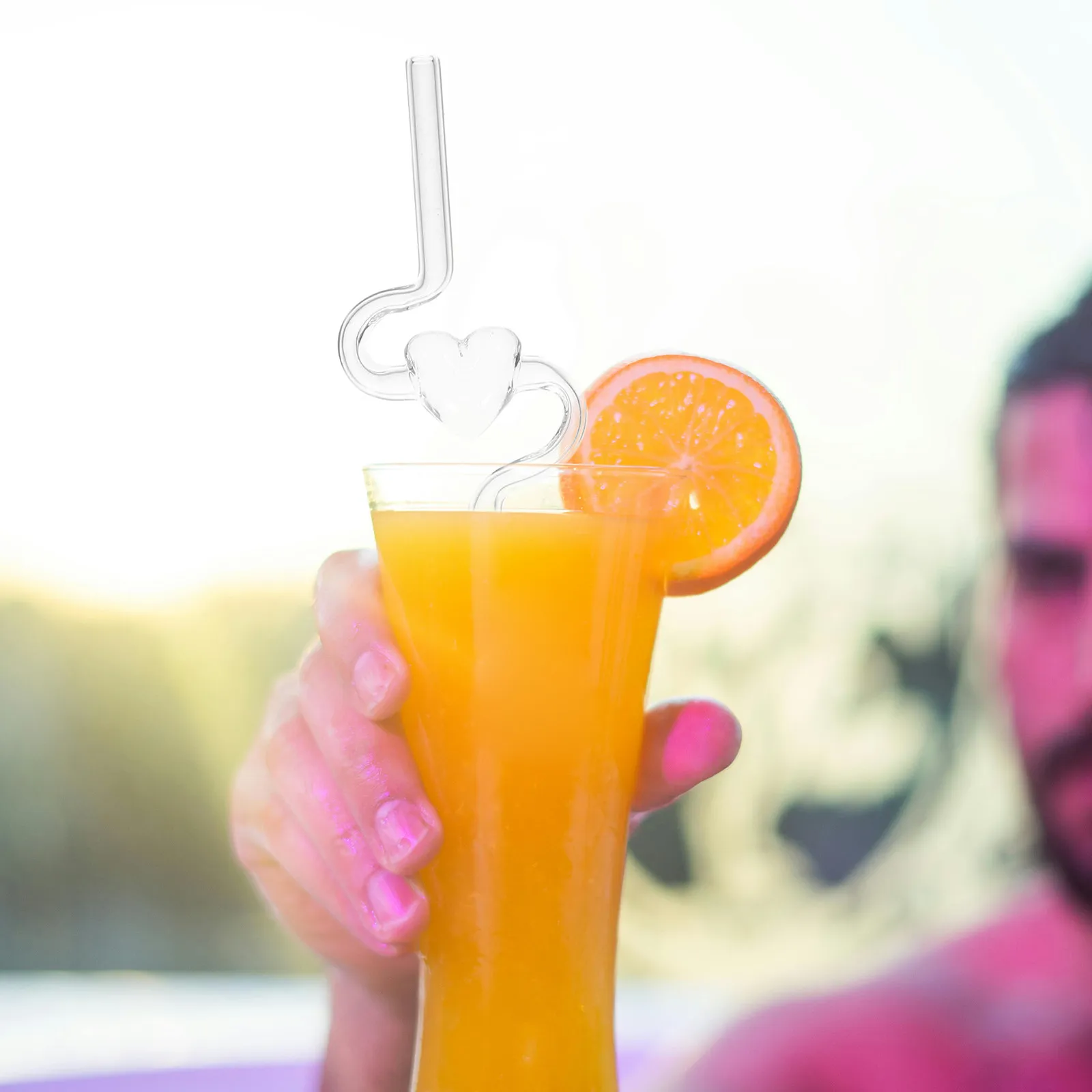 

2Pcs Heart-Shaped Glass Straws Reusable Transparent for Juice Cocktails Valentine's Day Wedding Party Romantic