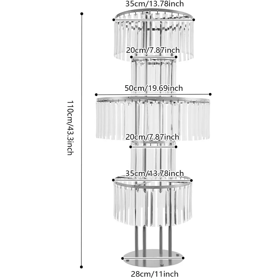 2 قطعة 5 طبقات كريستال زهرة تقف 43.3in طويل القامة تحف الزفاف مع بلورات معلقة لحفل زفاف عيد ميلاد أنيقة Ce #4