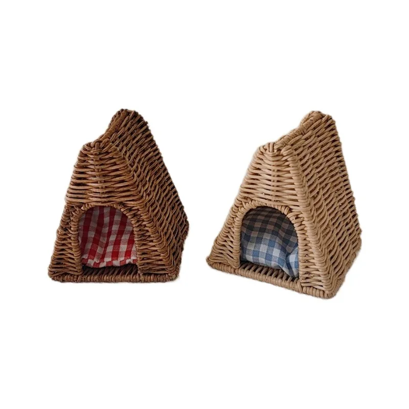 고양이 개를위한 소형 등나무 애완 동물 침대 BJD DIY 인형 집 액세서리를위한 1:12 스케일 인형 집 가구