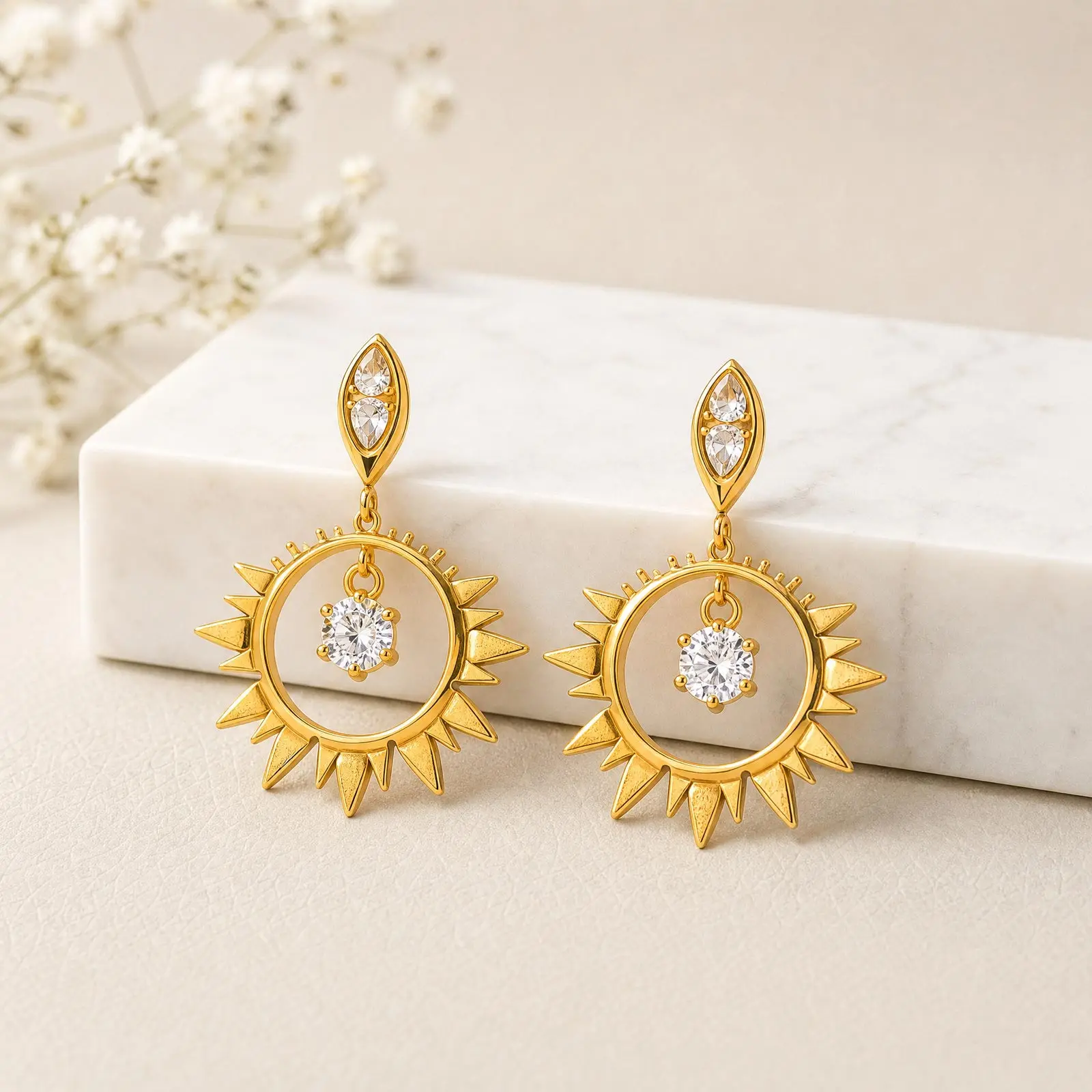 Zirkonia-Charm Sonnen-Tropfen-Ohrringe für Frauen Edelstahl Zarte Himmlische Ästhetik Schmuck Hypoallergen