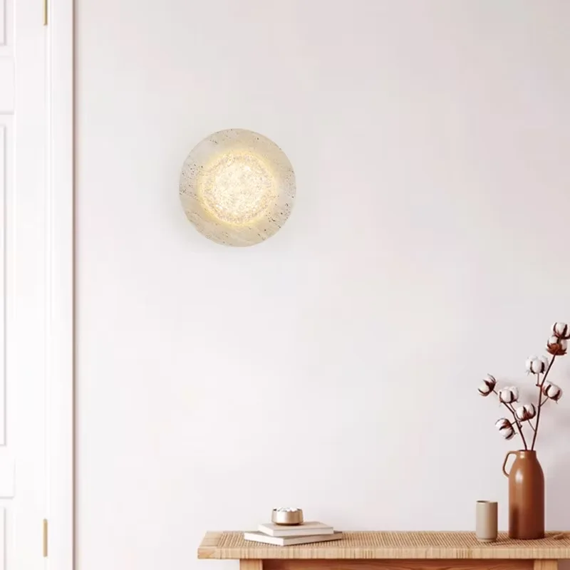 

Настенный светильник-диск из натурального белого камня, новый дизайн, современный, простой, для декора гостиной, светодиодный