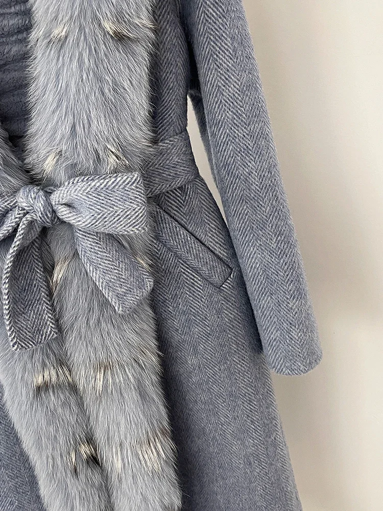 2025.novo outono inverno roupas femininas quente longo com capuz pele de lã jaqueta grossa forro de pele de coelho casaco de lã feminino