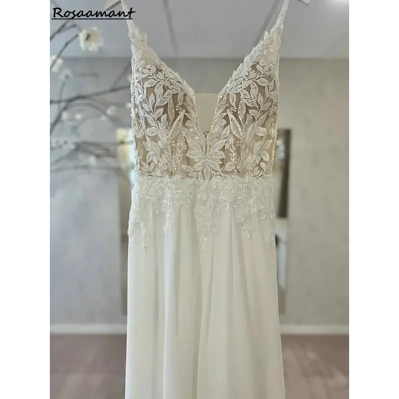 Великолепные иллюзорные аппликации, кружевные бисерные свадебные платья трапециевидной формы на бретельках, свадебные платья без рукавов Robe De Mariée