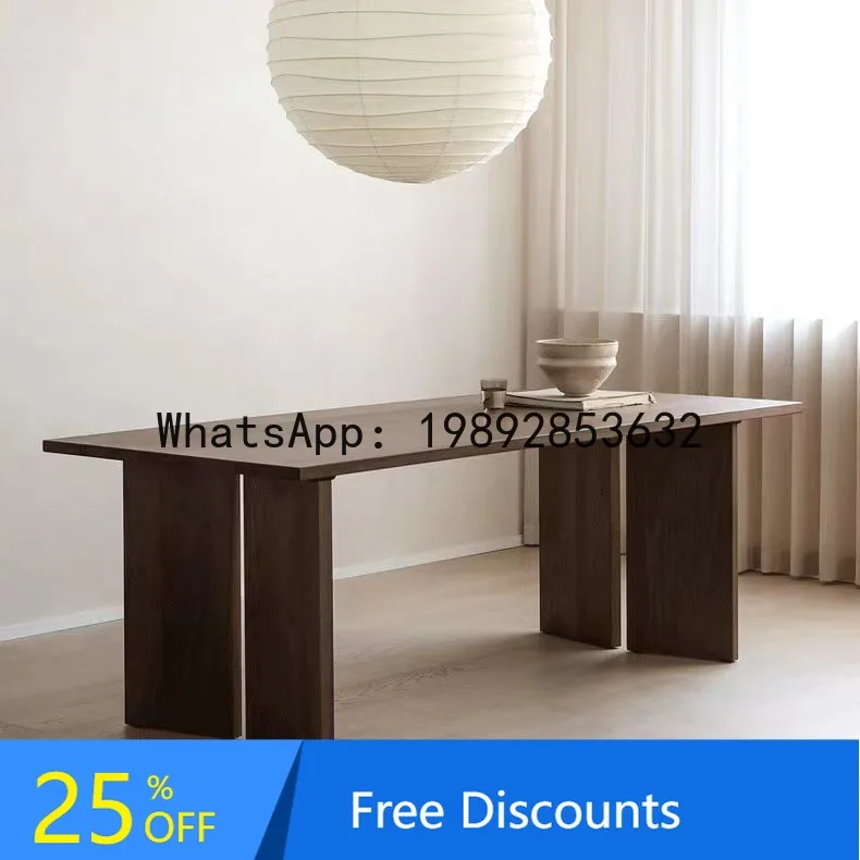 

CZ Vintage Style Simple Black Walnut Long Table Creative Dining Table Pure Solid Wood Home Desk