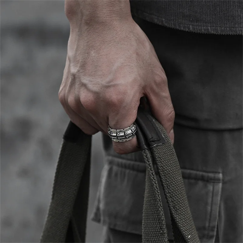 Personality Mechanical Pattern Ring For Men Hand Accessories Vintage S925 Ring Male Jewelry Opening Size