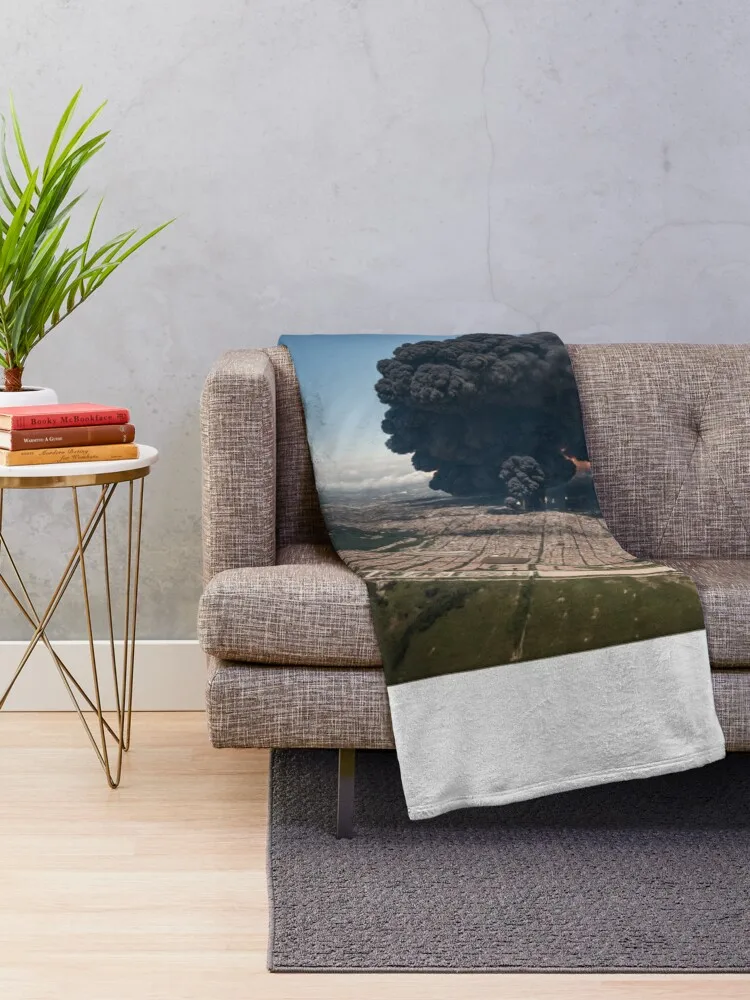 Impressive Column of Smoke Over Urban Landscape Throw Blanket Decorative Throw Soft Beds Blankets