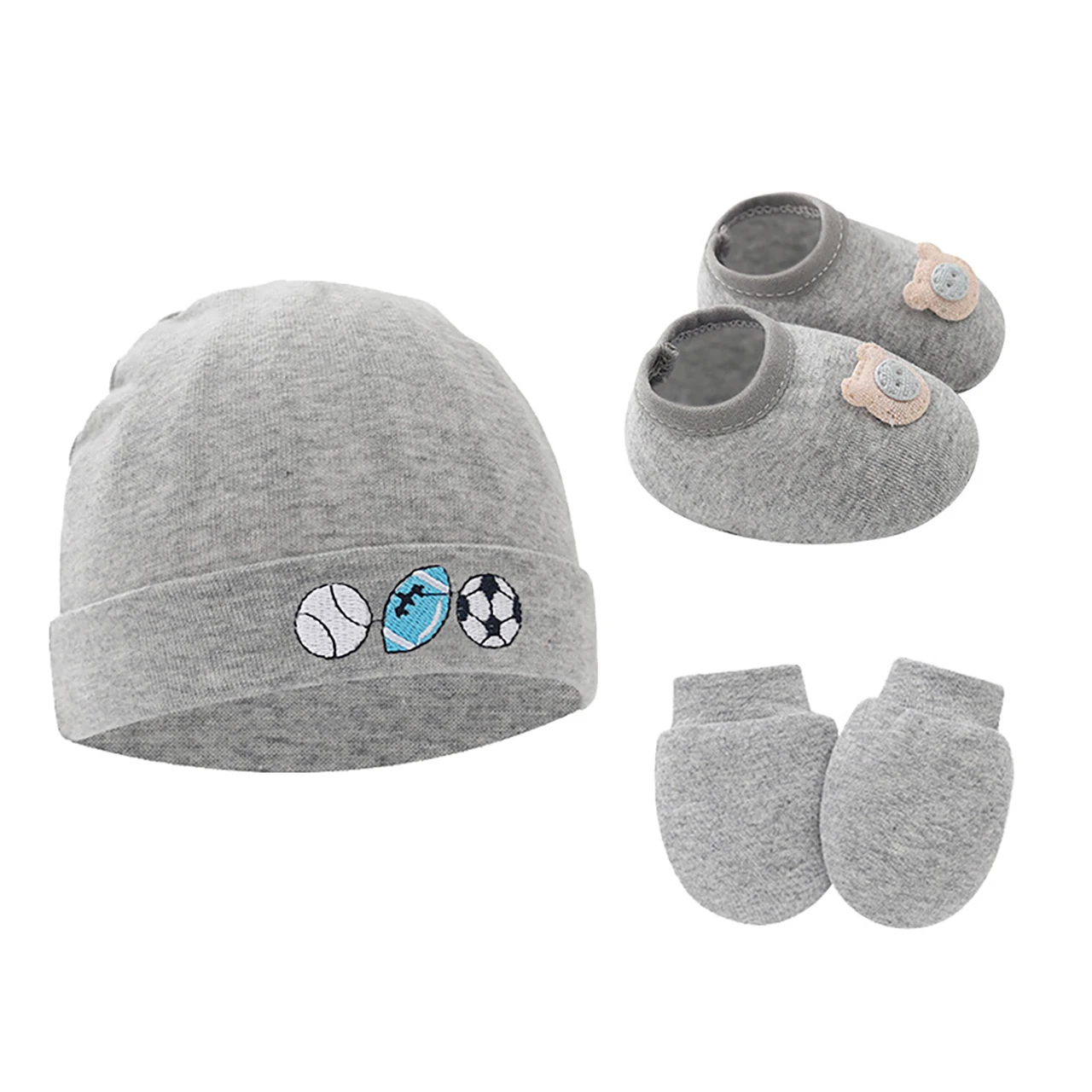3pcs Baby Hat Gloves Shoes Set Gift Spring Autumn Newborn Knit Beanies Scratch Resistant Mittens Infant Indoor Soft-soled Shoes view 4