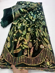 Green African Velvet Lace Fabric 2026 High Quality New Sequins Embroidery French Nigerian Lace Fabric For Party Dress LHD26141