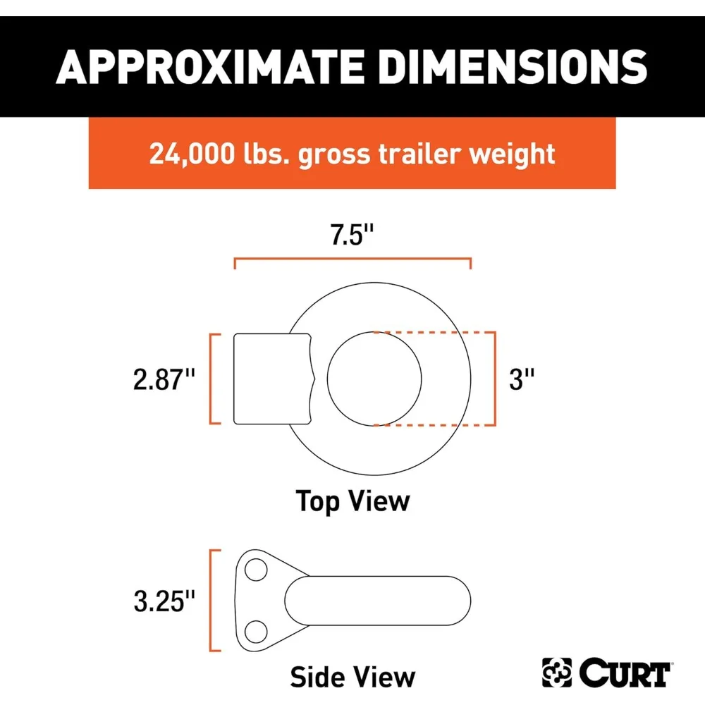 Anneau de Lunette d'attelage de Pintle en acier brut avec un diamètre intérieur de 3 pouces, une capacité de 24 000 lb, nécessite une montage sur canal