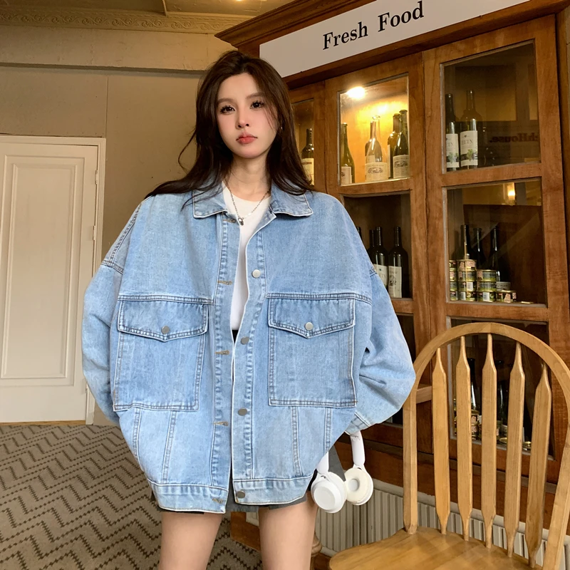 Spring Fashion Korean Style Sweet  Patchwork Embroidery Long Sleeve Single Breasted All-match Women Denim Shirts  Tops Z161