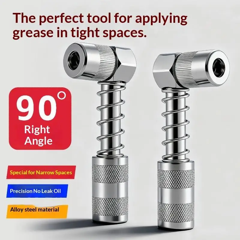 1Pcs Alloy Steel 90 Degree Grease Gun Nozzle Leak Proof For Narrow Space