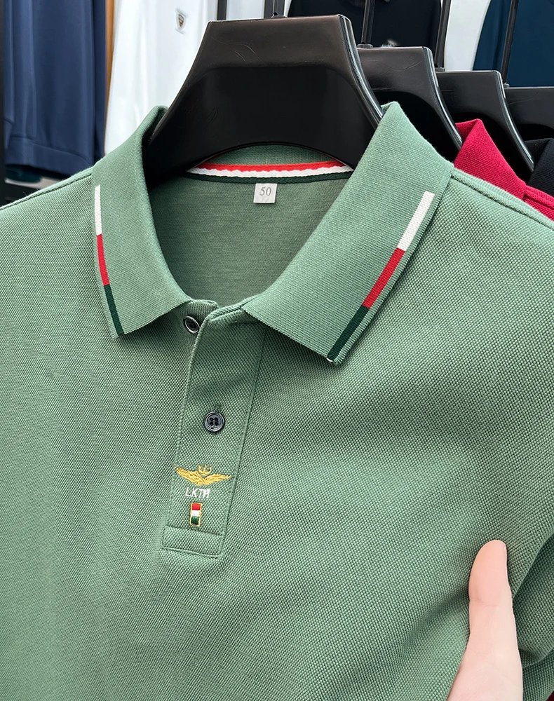 100% pure cotton long sleeved men\'s polo shirt autumn luxury brand custom embroidery design fashionable golf top casual T-shirt