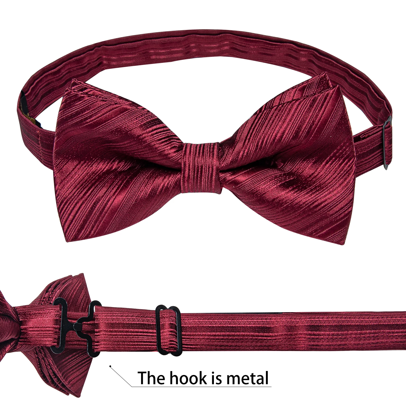 Klassisches schwarzes Herren-Fliege-Set mit Einstecktuch und Manschettenknöpfen – Paisley Gold Vorgebundene Fliege – Detail 8