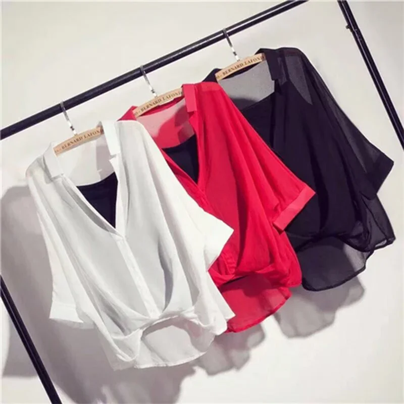 Casual Commuting Chiffon Shirt and Sling Vest Two-piece Set Women\'s Clothing Summer Bat Sleeve Slimming Trendy Loose Female Top