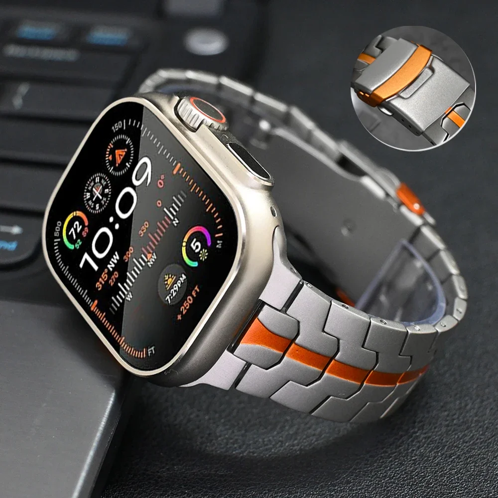 Titanium Orange Band for Apple Watch Ultra 2 49mm ultra series 10 9 8 7 45mm 46mm 44mm Bracelet Correa Strap for iwatch 6 5 4 se