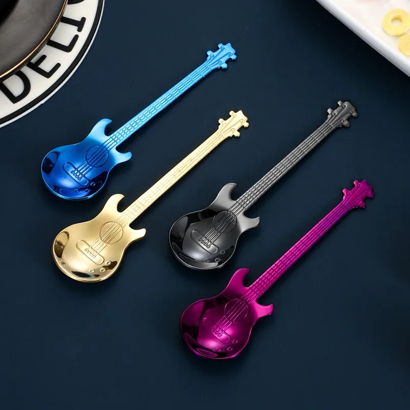 Homeware Stainless Steel 304 Bass Guitar Spoon Pretty Spoon Dessert Spoon Coffee Spoon Stirring Spoon Ice Bar Music Bar Spoon