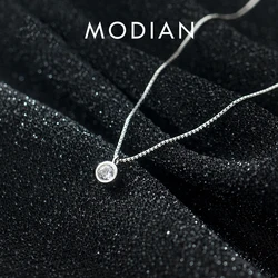 Modian Geometric Round Dazzling CZ Sterling Silver 925 Pendant Necklaces for Women Link Chain Fashion Wedding Fine Jewelry Gift