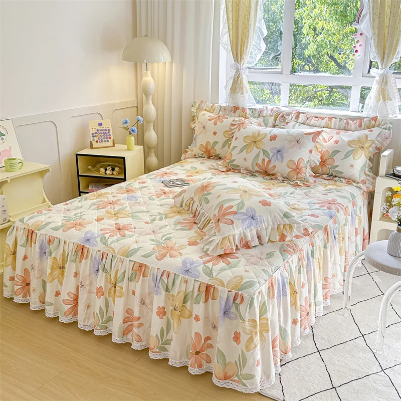 1pc 100%Cotton Bed Skirt Queen/King Size Thickened Bed Sheet with Ruffles Super Soft falda de cama Full Size Bed Skirt