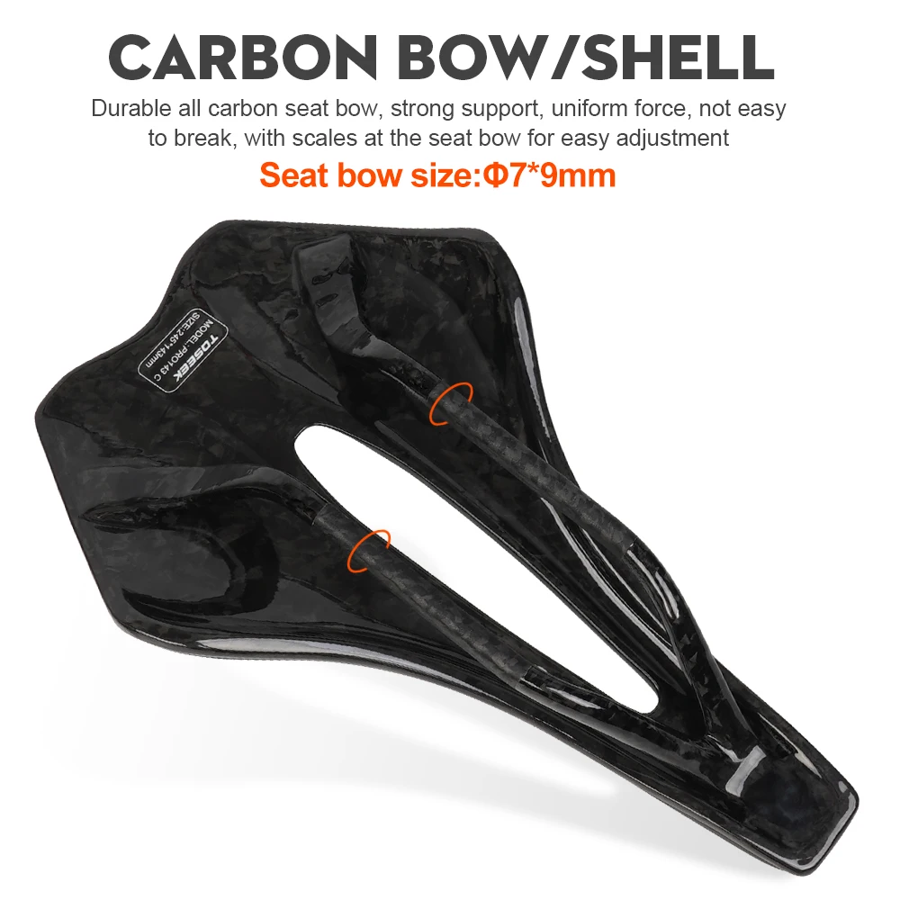 TOSEEK Full Carbon Saddle MTB/Road 143MM Bike Saddle Super Light Leather Carbon Cushions 126g Carbon Rails Bicycle Seat