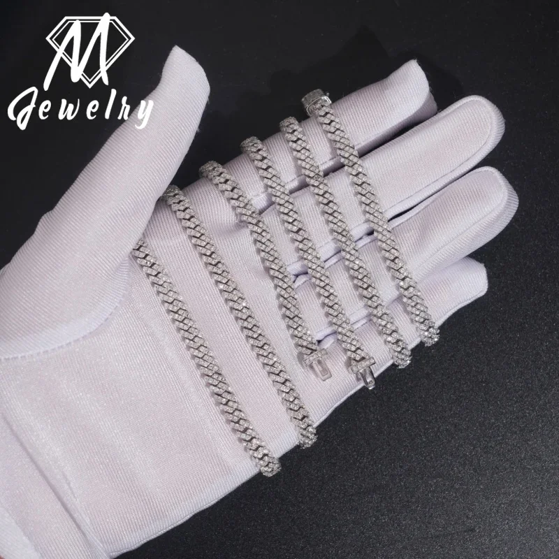 5mm Hip Hop Bussdown Cuban Chain Necklace 925 Silver Iced Out VVS Moissanite Diamond Pass Tester