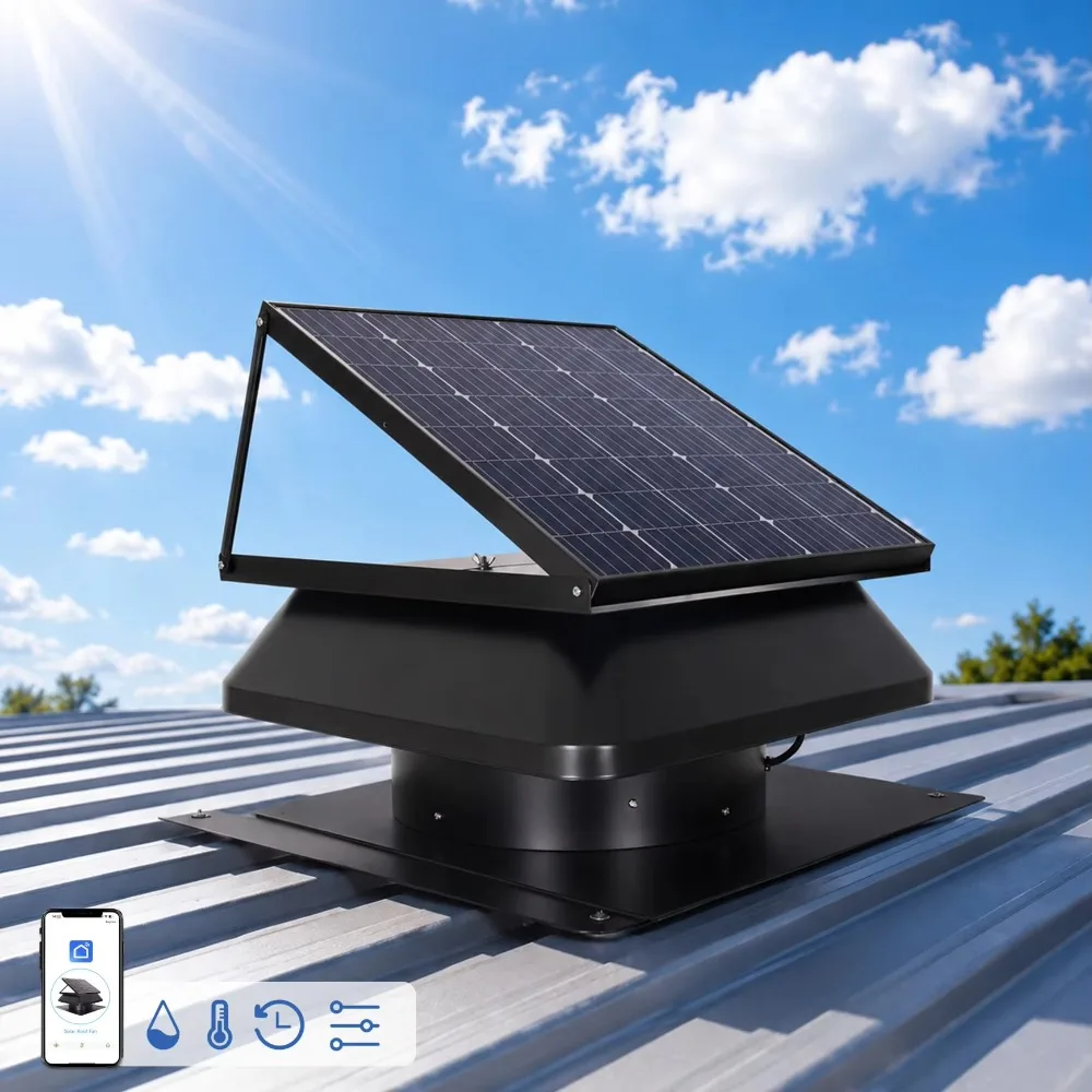 APP‑Controlled Industrial High Airflow Roof Exhaust Fan Solar Attic Ventilation Fan for Factory Warehouse Roof Extractor Making