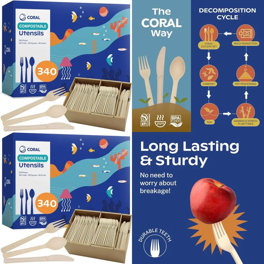 

Экологичный 100% компостируемый набор столовых приборов - 340 предметов, усиленные, 160 вилок, 120 ложек, 60 ножей, оптом