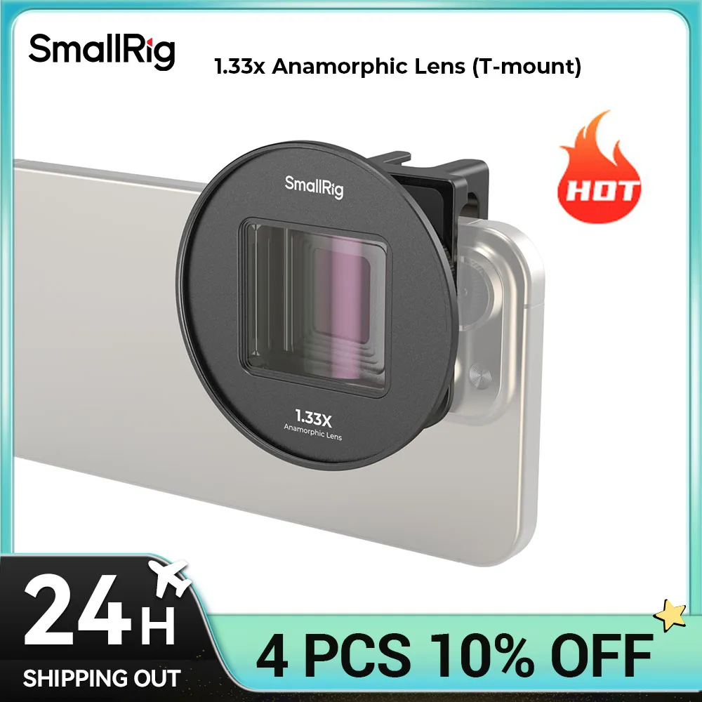 SmallRig 1.33x Anamorphic Lens for iPhone for Samsung for Huawei for Xiaomi for Vivo, Capture a 2.4:1 Widescreen T-mount - 4590