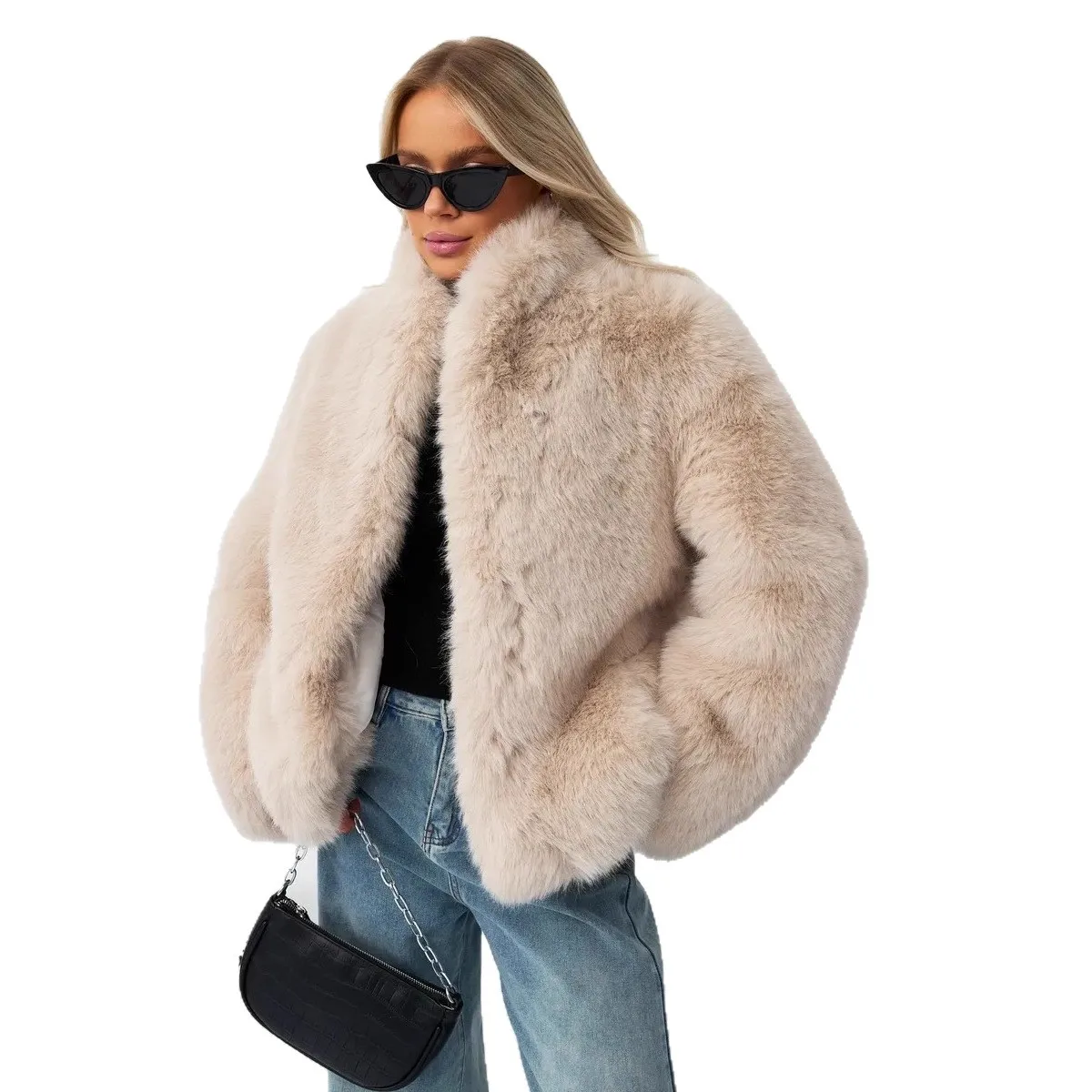 

Cross-border winter imitation jacket women's clothing stand-up collar environmentally friendly fur clothes thickened fur coat