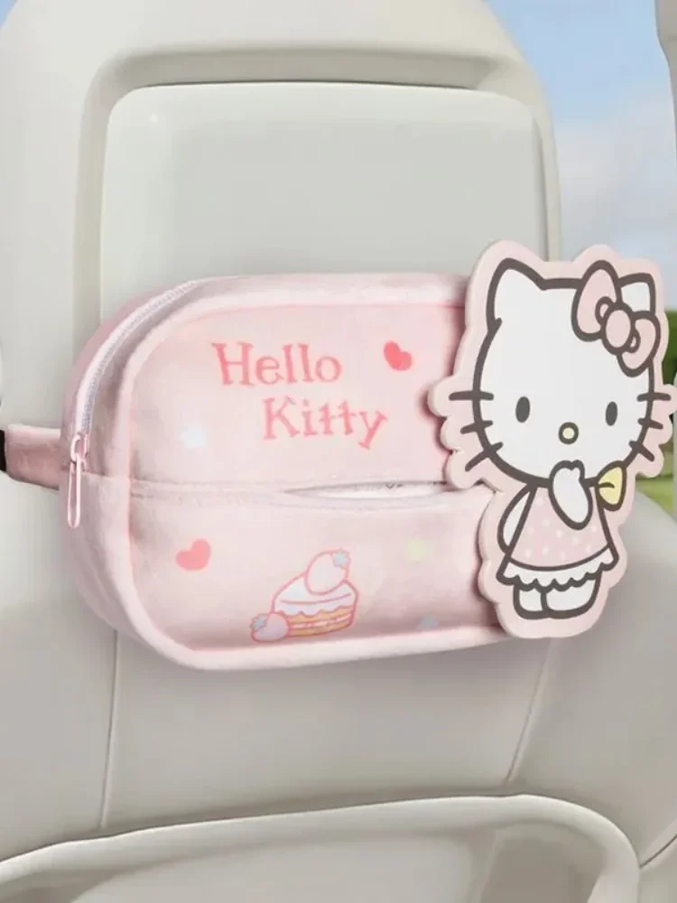 

Anime Sanrio Cartoon Kuromi Hello Kitty Melody Car Mounted Tissue Box Interior Armrest Storage Cardboard Box for Vehicle Gifts