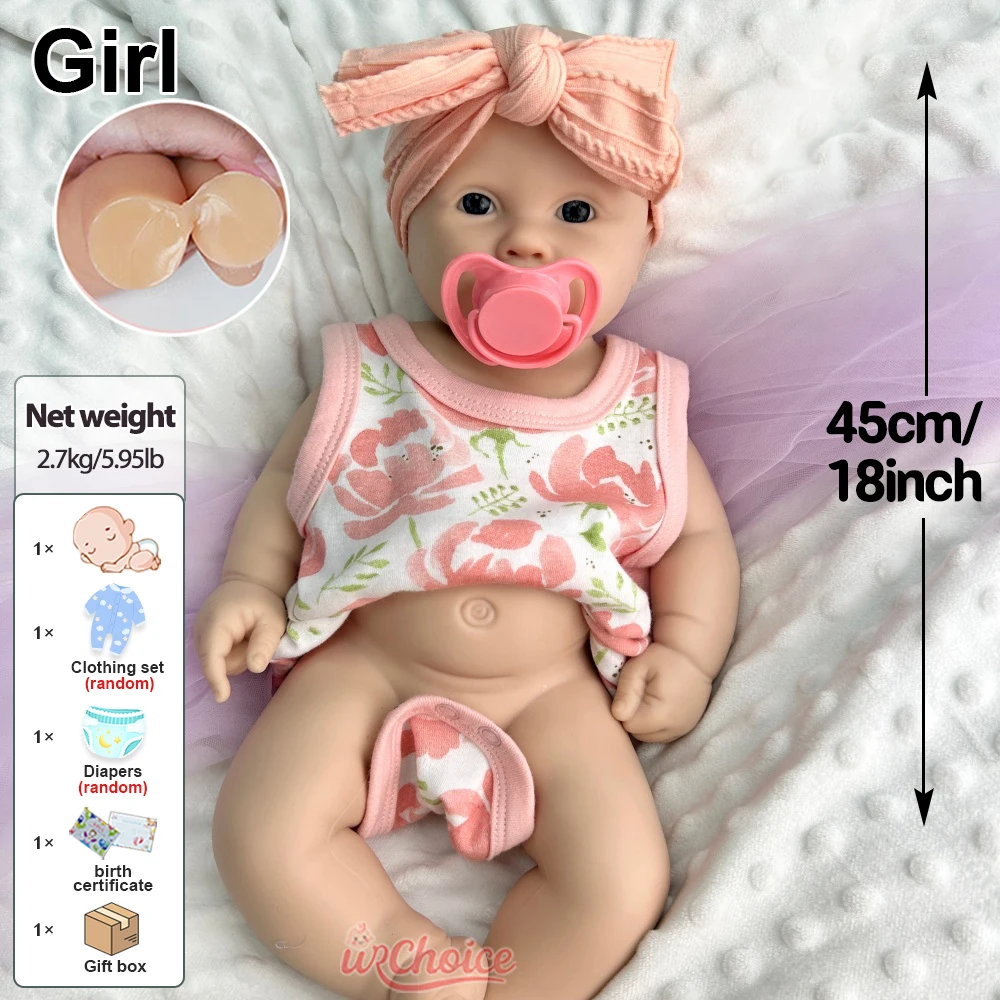 18 بوصة مفتوحة الفم فتاة سمينة كاملة مرنة السيليكون ولد من جديد طفل واقعي وزن غير مطلي دمية حديثة الولادة لجميع الفنان