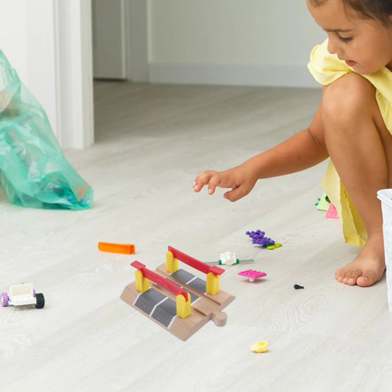 Accesorios para vía de tren, bloque de carretera de simulación de coche, barrera de barandilla de plástico, trenes de juguete para niños