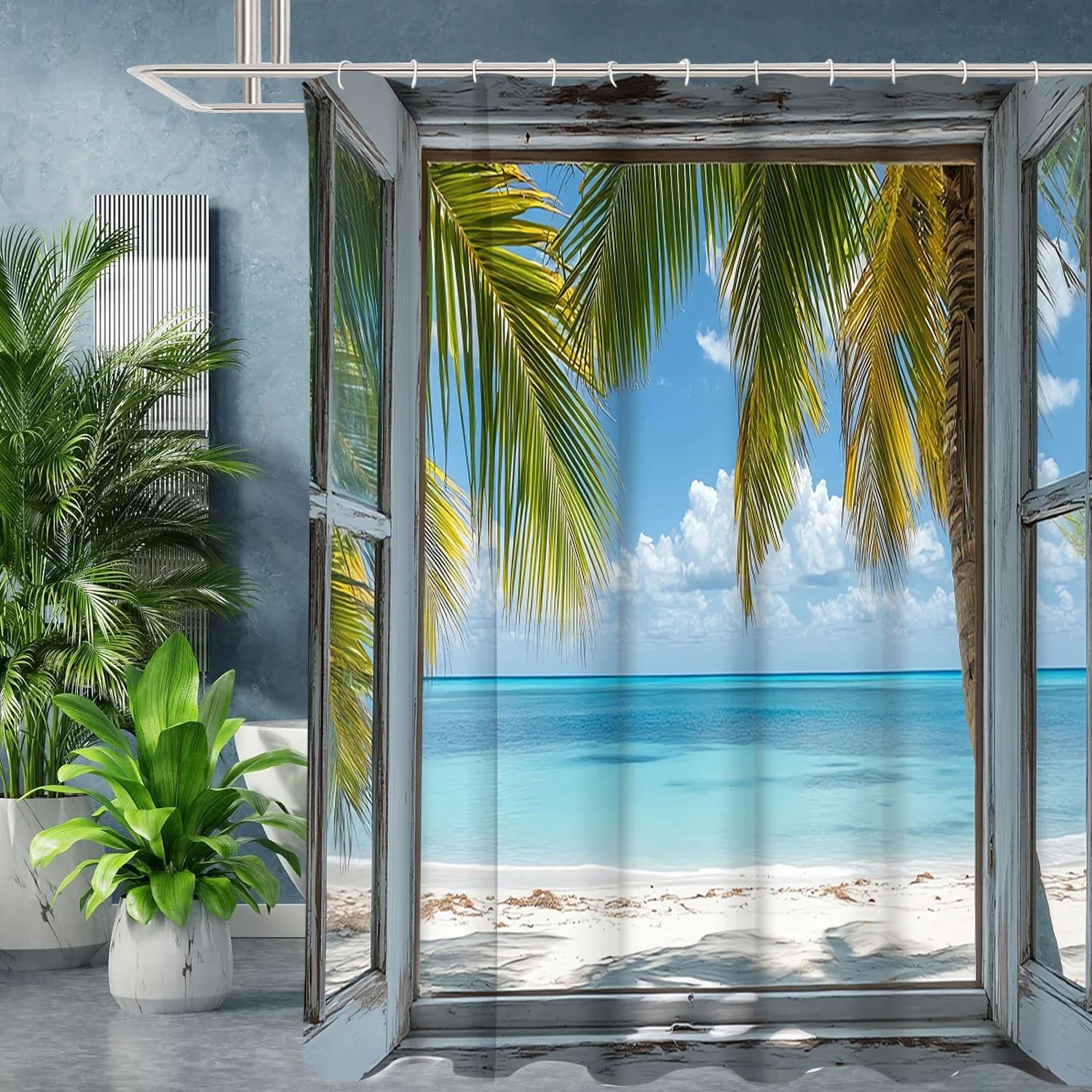 

Beach Landscape Bathing Curtain Bathroom Shower Curtain Waterproof With 12 Hooks Home Deco