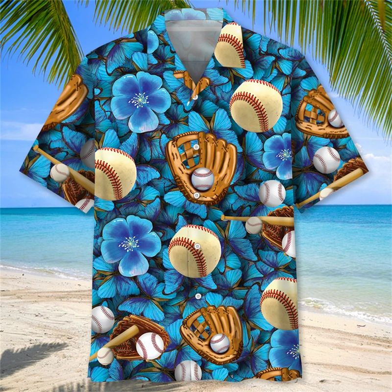 

Fashioon Sportswear Casual Men's Shirt Baseball Pattern Printed Gym Tops Summer Hawaiian Holiday Beach Shirts Y2k Womens Clothes
