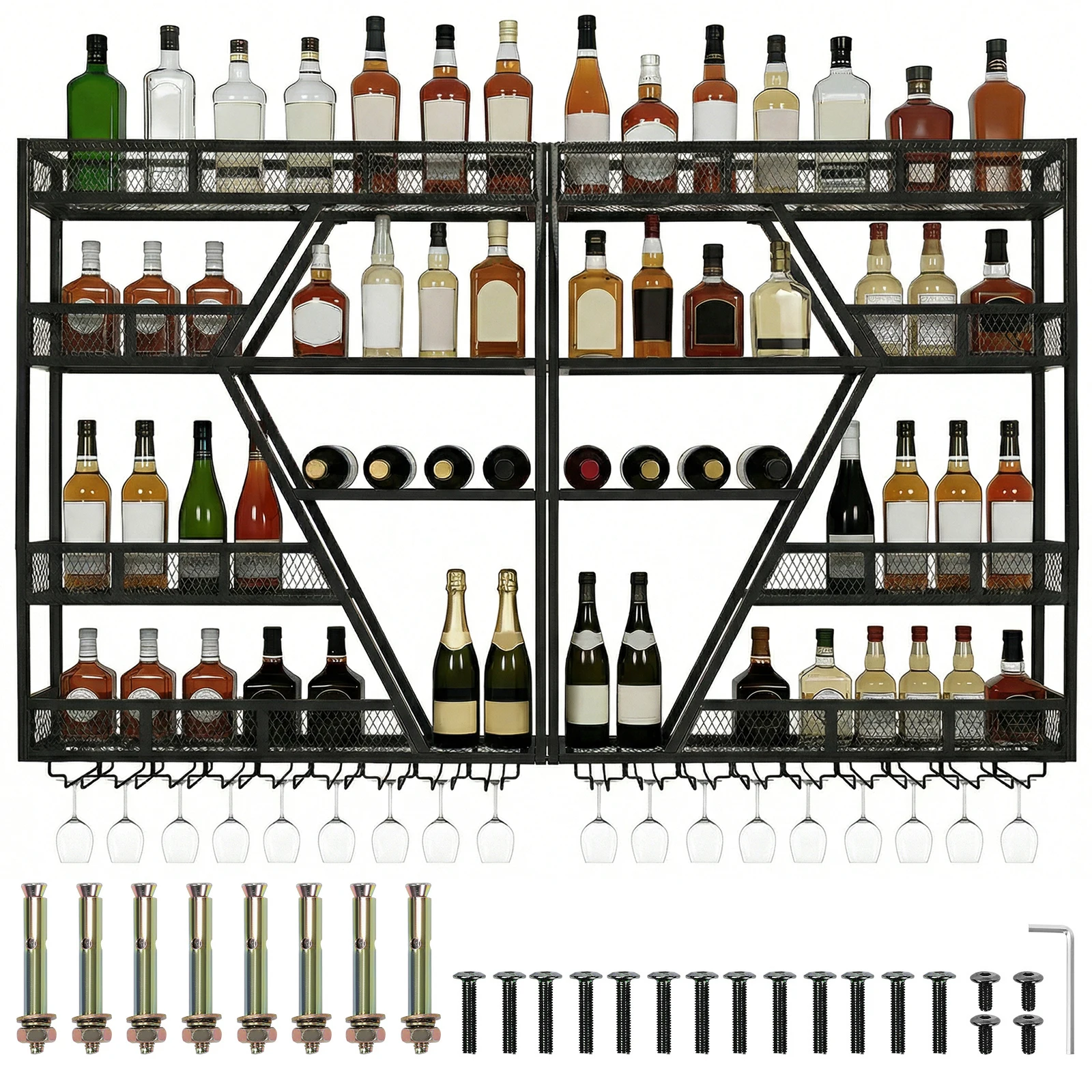 

Настенная металлическая подставка для вина на 3/4 уровня с держателями для бокалов для кухни, дома, столовой, гостиной