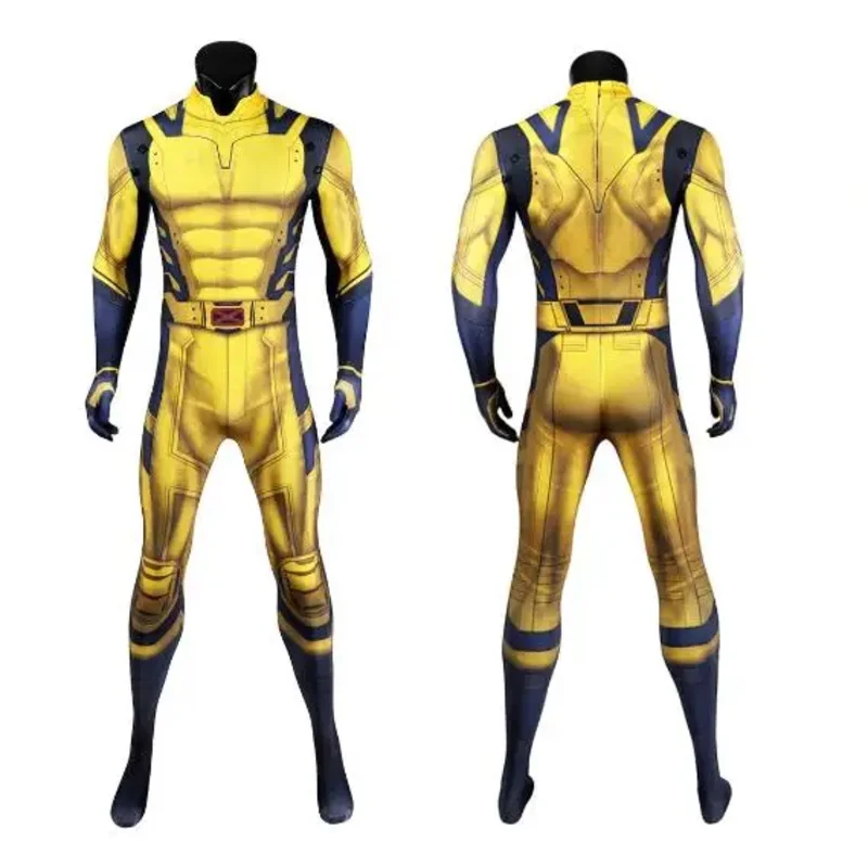 Disfraz de cosplay de Wolverine, mono de James Howlett, conjunto de armadura de hombro, mono zentai con estampado 3D, superhéroe, Halloween, hombre outf # 1
