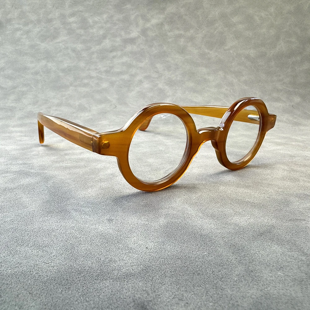 Man Women's Glasses Frames Retro Unique Round Vintage Optical Eyeglasses Handmade Light Coffee Horn Prescription Eyeglass Frames