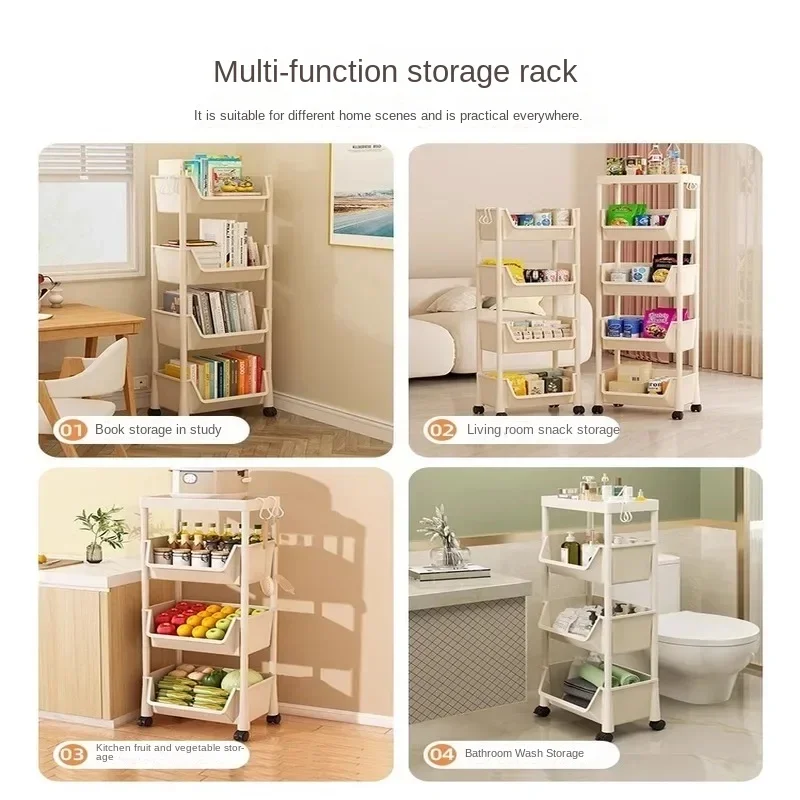 Trolley Bookshelf Multi-Story Storage Rack Narrow Slit Mobile Display Cabinet  Corner Storage Organizer Mobile
