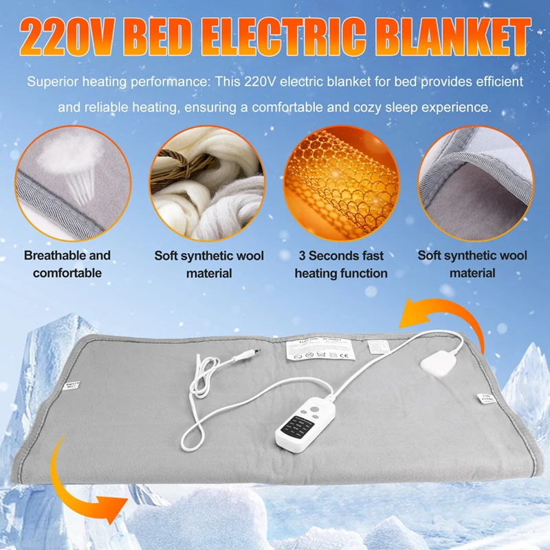 220V Electric Blanket for Bed Heating Blankets Smart Control Switch Heating Mat 80x150cm EU Plug-A63M